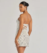 Cutest Style Sequin Bow Strapless Lace-Up Mini Dress